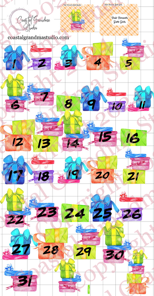 Posh Presents! Date Dots Digital Pre-Cropped Stickers For Goodnotes (4400-DD)
