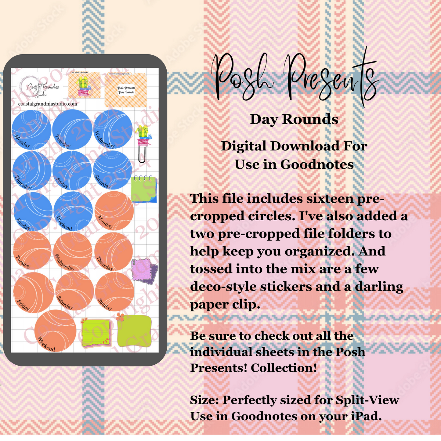 Posh Presents! Day Rounds Download Pre-Cropped Stickers For Goodnotes (4400-DR)