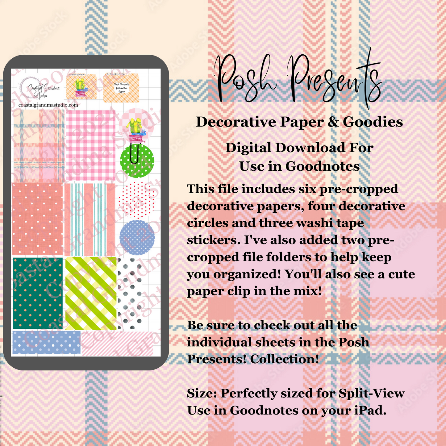 Posh Presents! Decorative Papers & Goodies Download Pre-Cropped Stickers For Goodnotes (4400-PG)