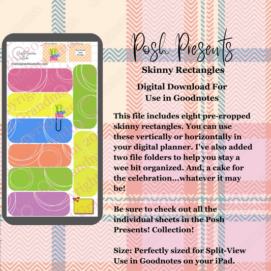 Posh Presents! Skinny Rectangles Download Pre-Cropped Stickers For Goodnotes (4400-SR)