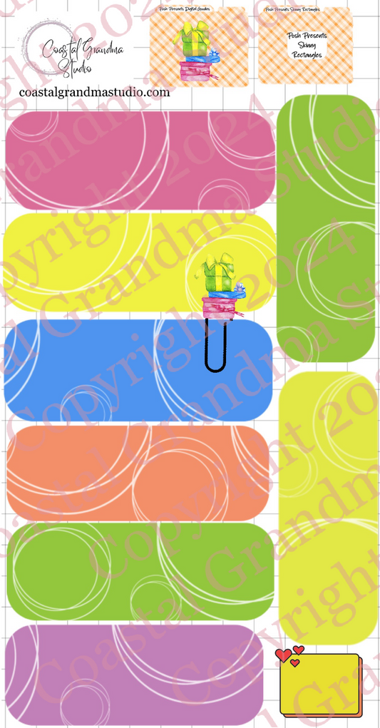 Posh Presents! Skinny Rectangles Digital Pre-Cropped Stickers For Goodnotes (4400-SR)