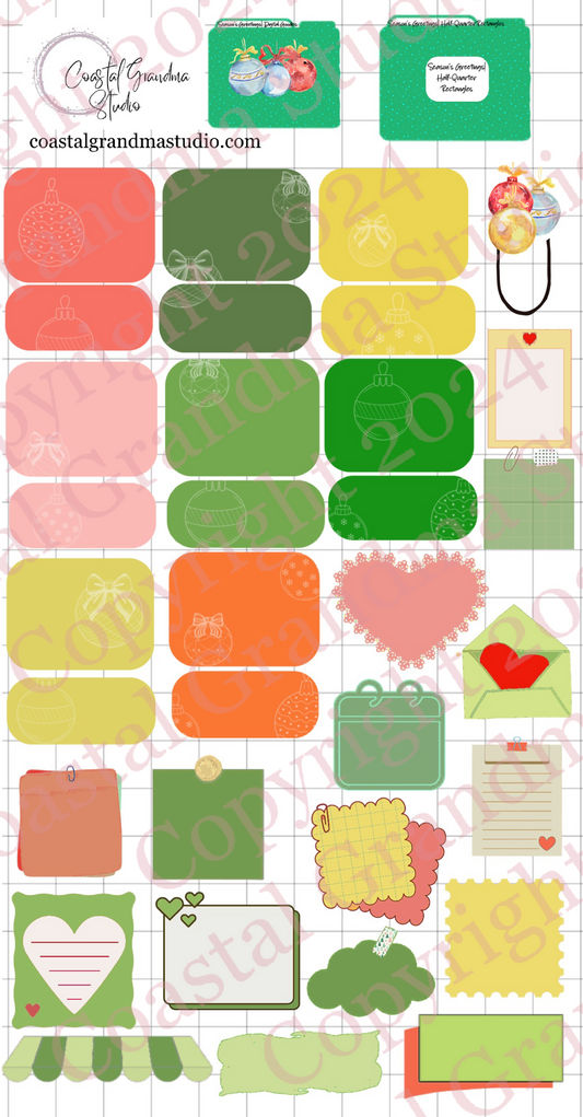 Season's Greetings! Half/Quarter Rectangles Digital Pre-Cropped Stickers For Goodnotes (8000-HQ)