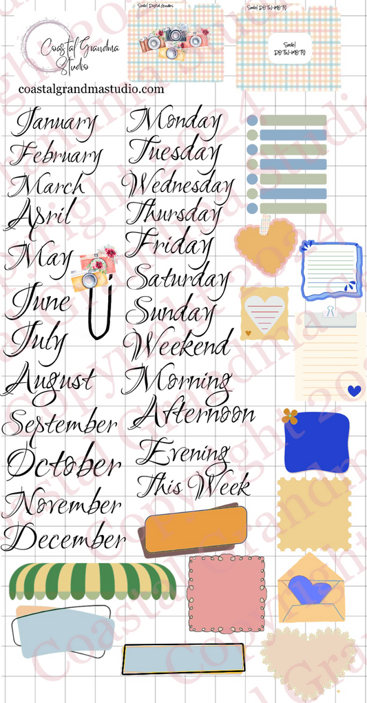 Smile! Days Of The Week/Months Of The Year Digital Pre-Cropped Stickers For Goodnotes (7300-DM)