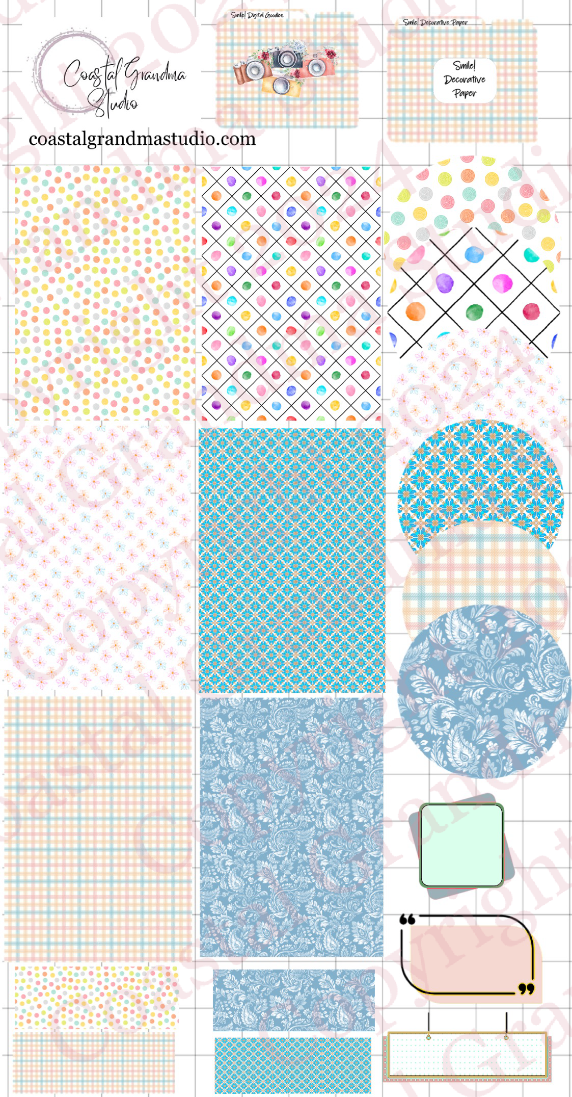 Smile! Decorative Papers & Goodies Digital Pre-Cropped Stickers For Goodnotes (7300-PG)