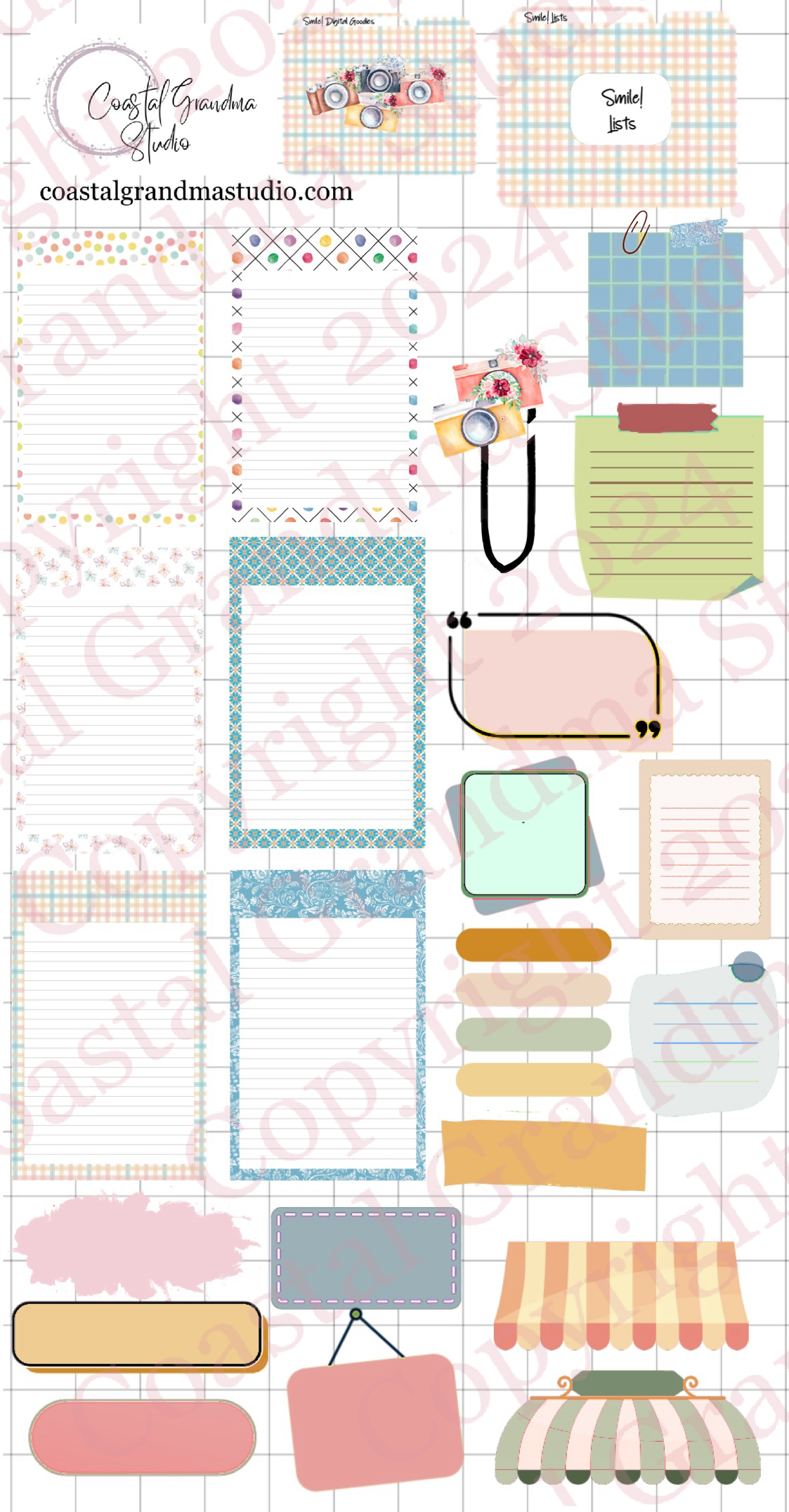 Smile! Lists & Stuff Digital Pre-Cropped Stickers For Goodnotes (7300-LS)