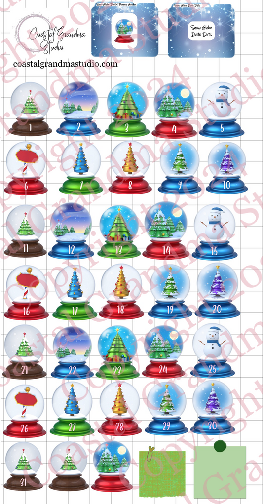 Snow Globe Magic! Date Dots Digital Pre-Cropped Stickers For Goodnotes (5400-DD)