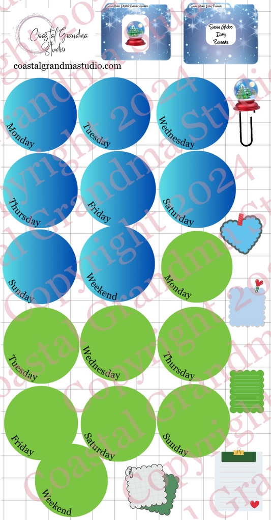 Snow Globe Magic! Day Rounds Digital Pre-Cropped Stickers For Goodnotes (5400-DR)