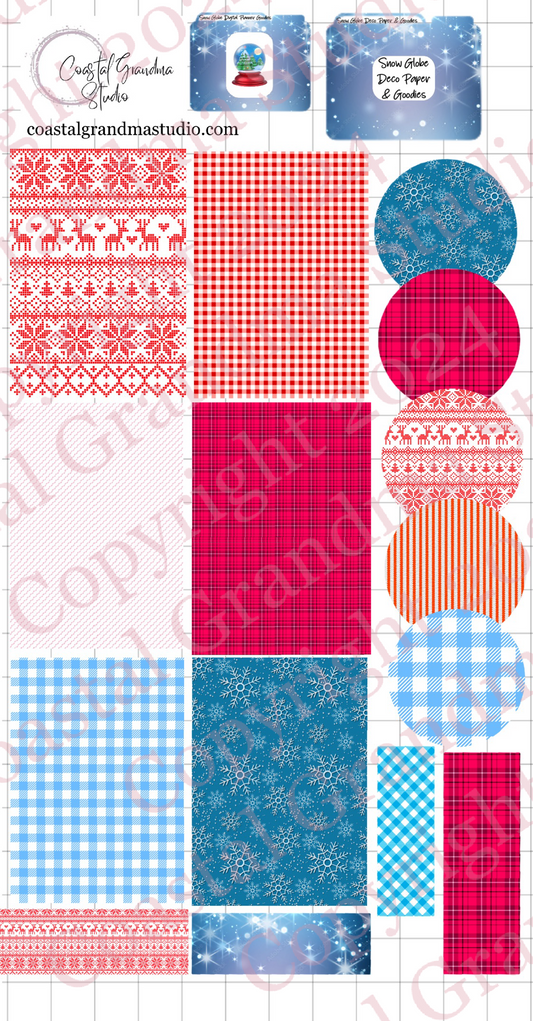 Snow Globe Magic! Decorative Papers & Goodies Digital Pre-Cropped Stickers For Goodnotes (5400-PG)