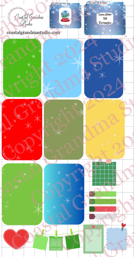 Snow Globe Magic! Full Rectangles Digital Pre-Cropped Stickers For Goodnotes (5400-FR)