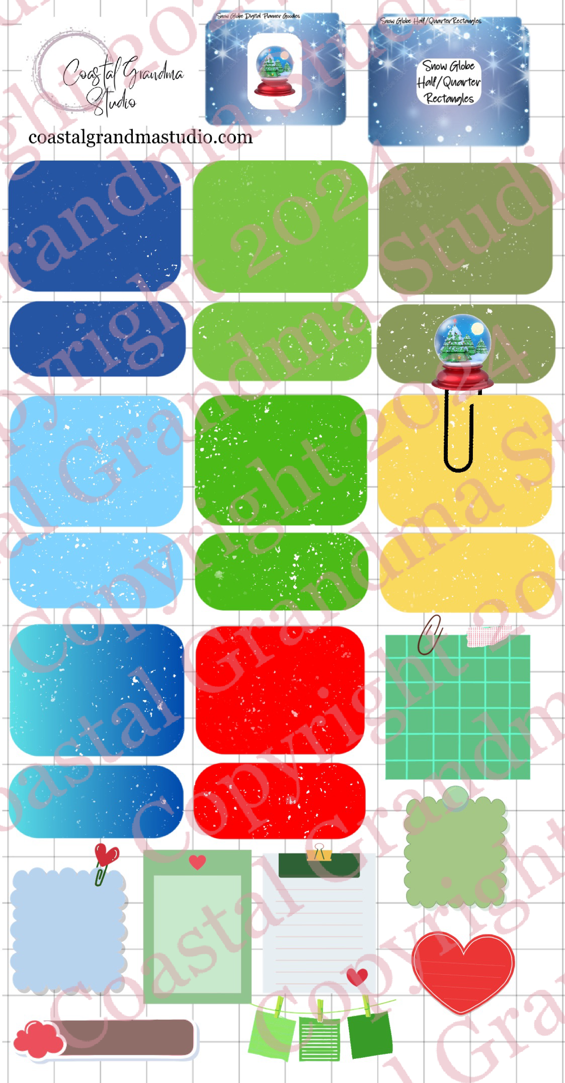 Snow Globe Magic! Half/Quarter Rectangles Digital Pre-Cropped Stickers For Goodnotes (5400-HQ)