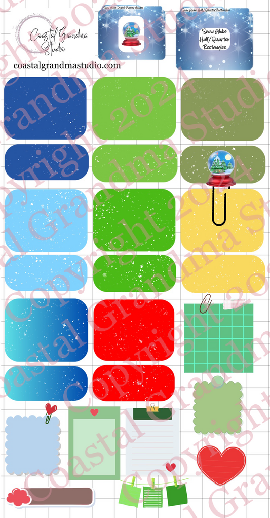 Snow Globe Magic! Half/Quarter Rectangles Digital Pre-Cropped Stickers For Goodnotes (5400-HQ)