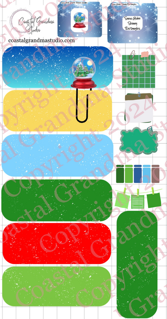 Snow Globe Magic! Skinny Rectangles Digital Pre-Cropped Stickers For Goodnotes (5400-SR)