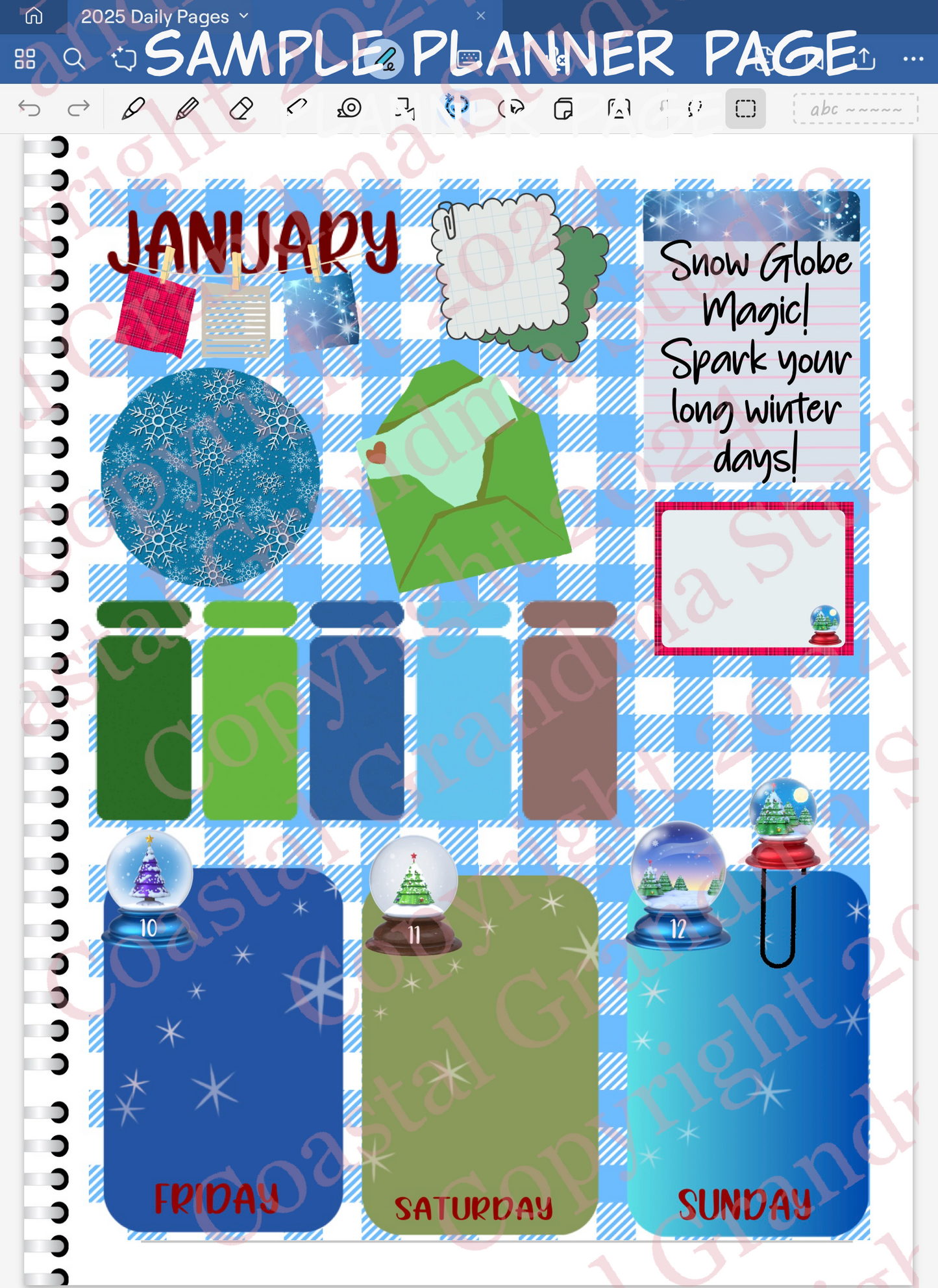 Snow Globe Magic! Full Rectangles Digital Pre-Cropped Stickers For Goodnotes (5400-FR)