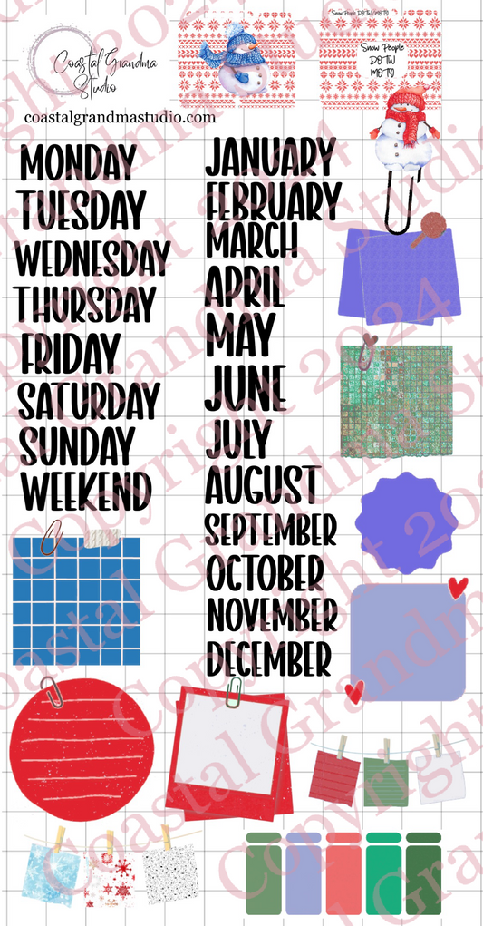 Snow People! Days Of The Week/Months Of The Year Digital Pre-Cropped Stickers For Goodnotes (4800-DM
