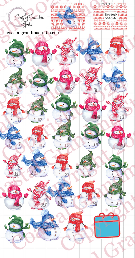 Snow People! Date Dots Digital Pre-Cropped Stickers For Goodnotes (4800-DD)