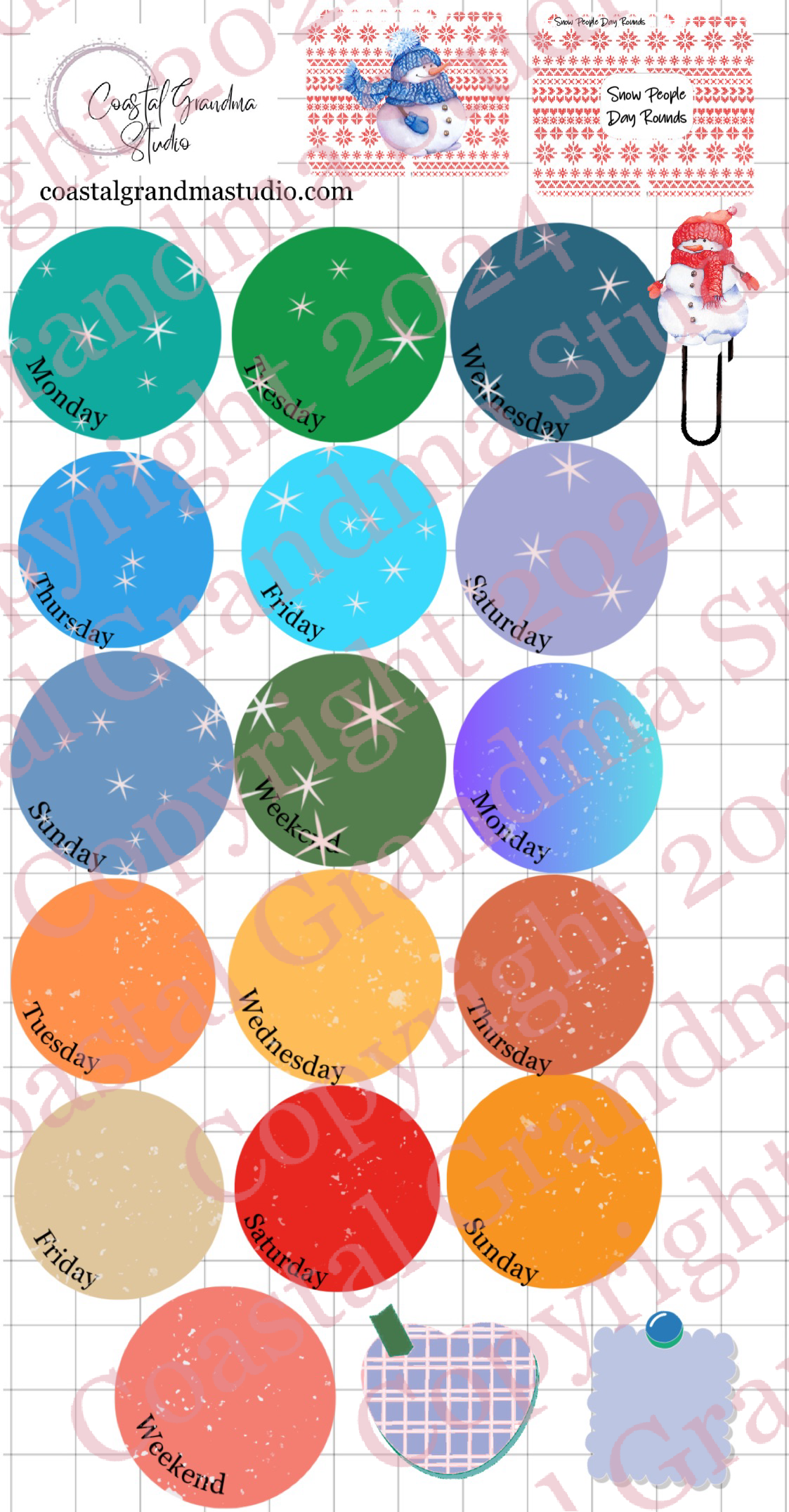 Snow People! Day Rounds Digital Pre-Cropped Stickers For Goodnotes (4800-DR)