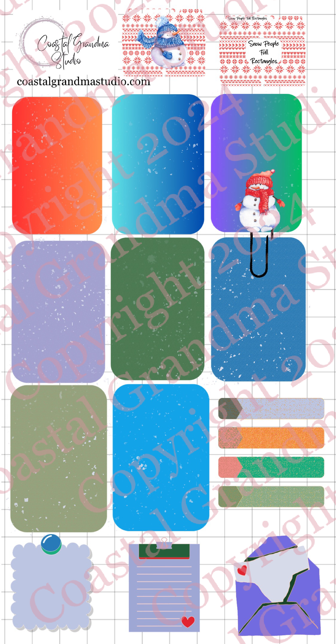 Snow People! Full Rectangles Digital Pre-Cropped Stickers For Goodnotes (4800-FR)