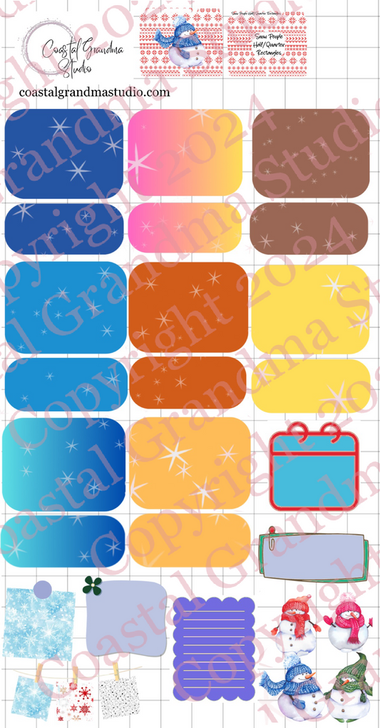 Snow People! Half/Quarter Rectangles Digital Pre-Cropped Stickers For Goodnotes (4800-HQ)