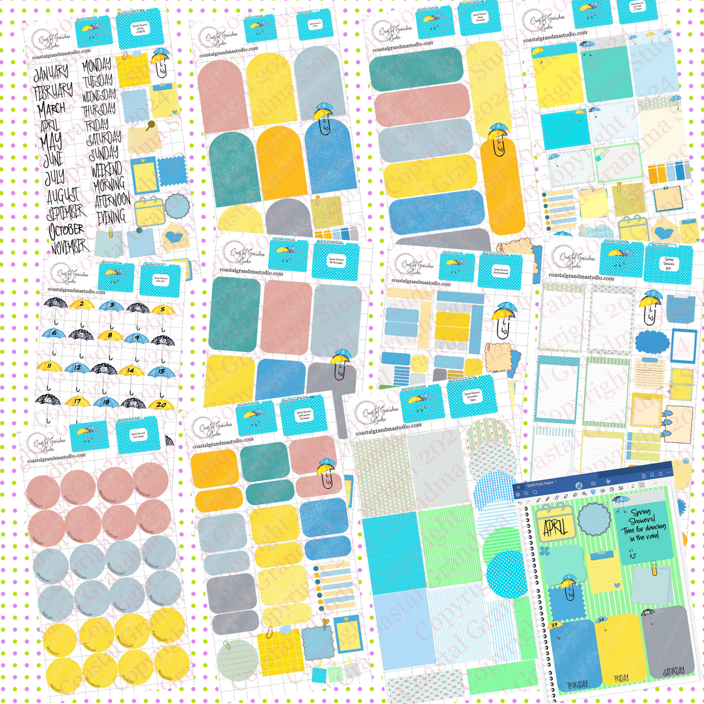 NEW! Spring Showers! Pre-Cropped Digital Sticker Bundle (6600-BU)