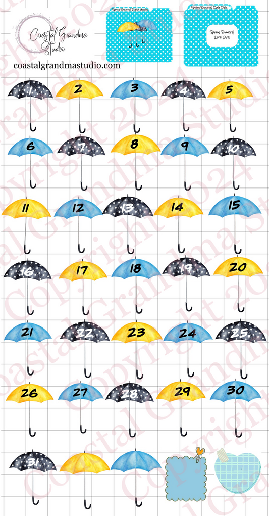 Spring Showers! GoodNotes Sticker Bundle – Digital Planner Stickers for iPad, Pre-Cropped Aesthetic Stickers Pack  (6600-BU)