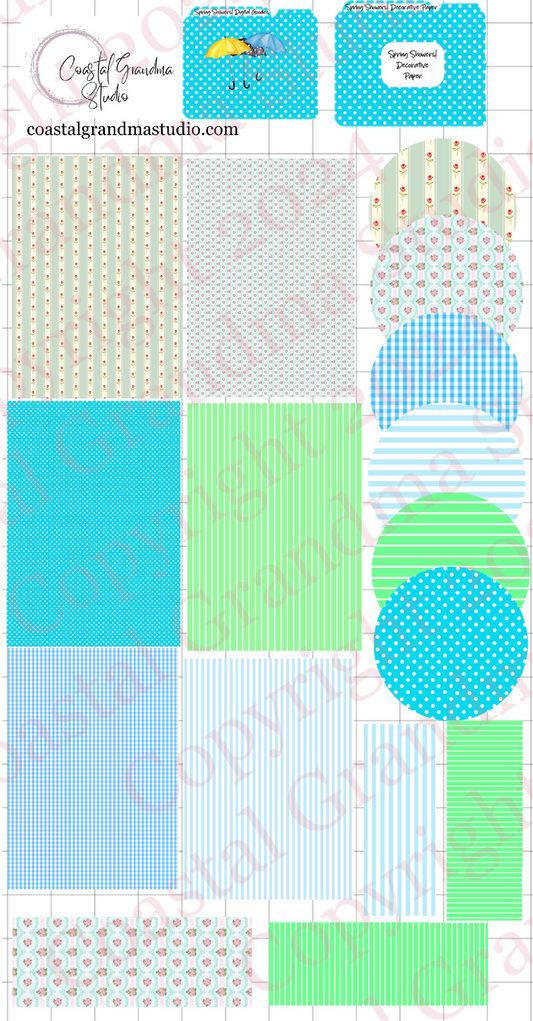 Spring Showers! Decorative Papers & Goodies Digital Pre-Cropped Stickers For Goodnotes (6600-PG)