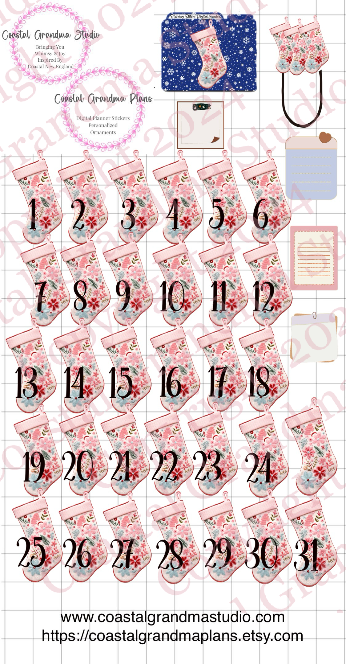 Stocking Stitch! GoodNotes Sticker Bundle – Digital Planner Stickers for iPad, Pre-Cropped Aesthetic Stickers Pack (9900-BU)