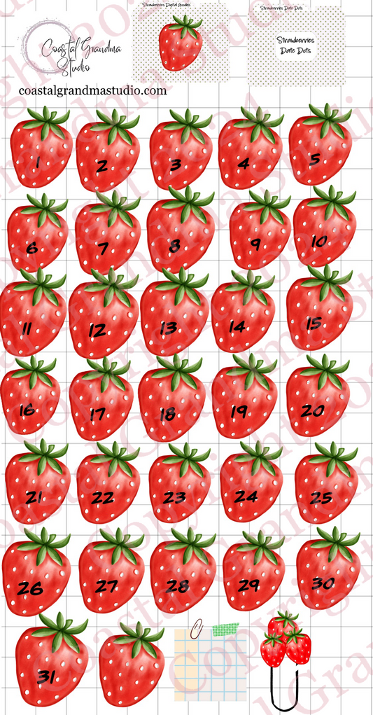 Strawberries GoodNotes Sticker Bundle – Digital Planner Stickers for iPad, Pre-Cropped Aesthetic Stickers Pack (6900-BU)
