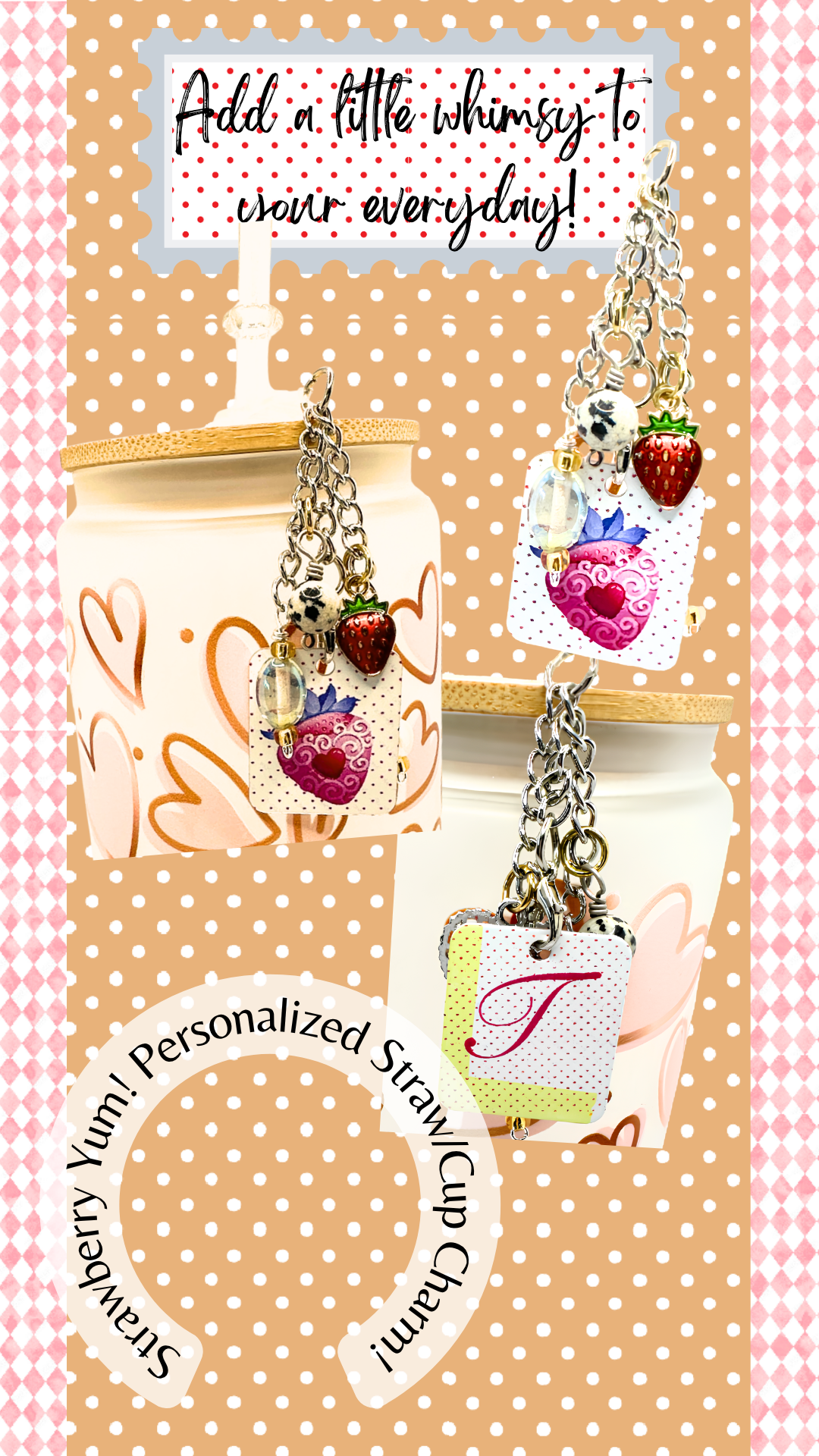 Strawberry Personalized Straw/Cup Charm (1123-CC)
