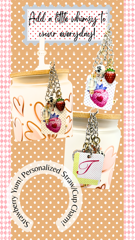 Strawberry Personalized Straw/Cup Charm (1123-CC)