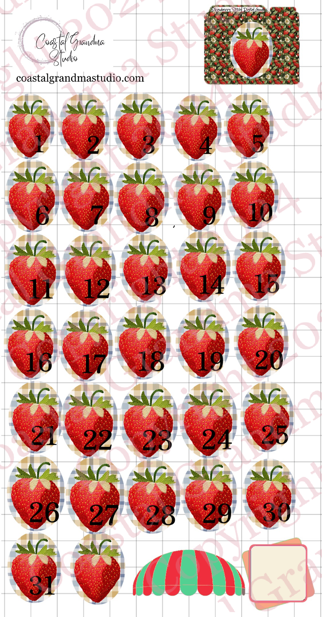 Strawberry Stitch! GoodNotes Sticker Bundle – Digital Planner Stickers for iPad, Pre-Cropped Aesthetic Stickers Pack (8800-BU)