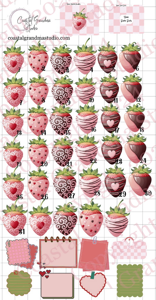 Strawberry Yum! GoodNotes Sticker Bundle – Digital Planner Stickers for iPad, Pre-Cropped Aesthetic Stickers Pack (4500-BU)