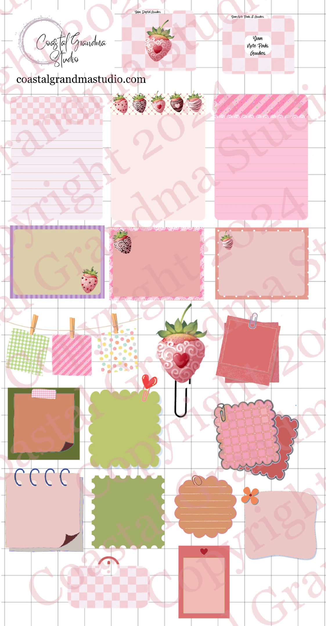 Strawberry Yum!  Note Pads & Stickers Digital Pre-Cropped Stickers For Goodnotes (4500-NP)