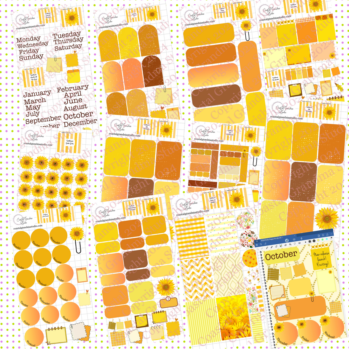 NEW! Sunflower! Pre-Cropped Digital Sticker Bundle (4200-BU)