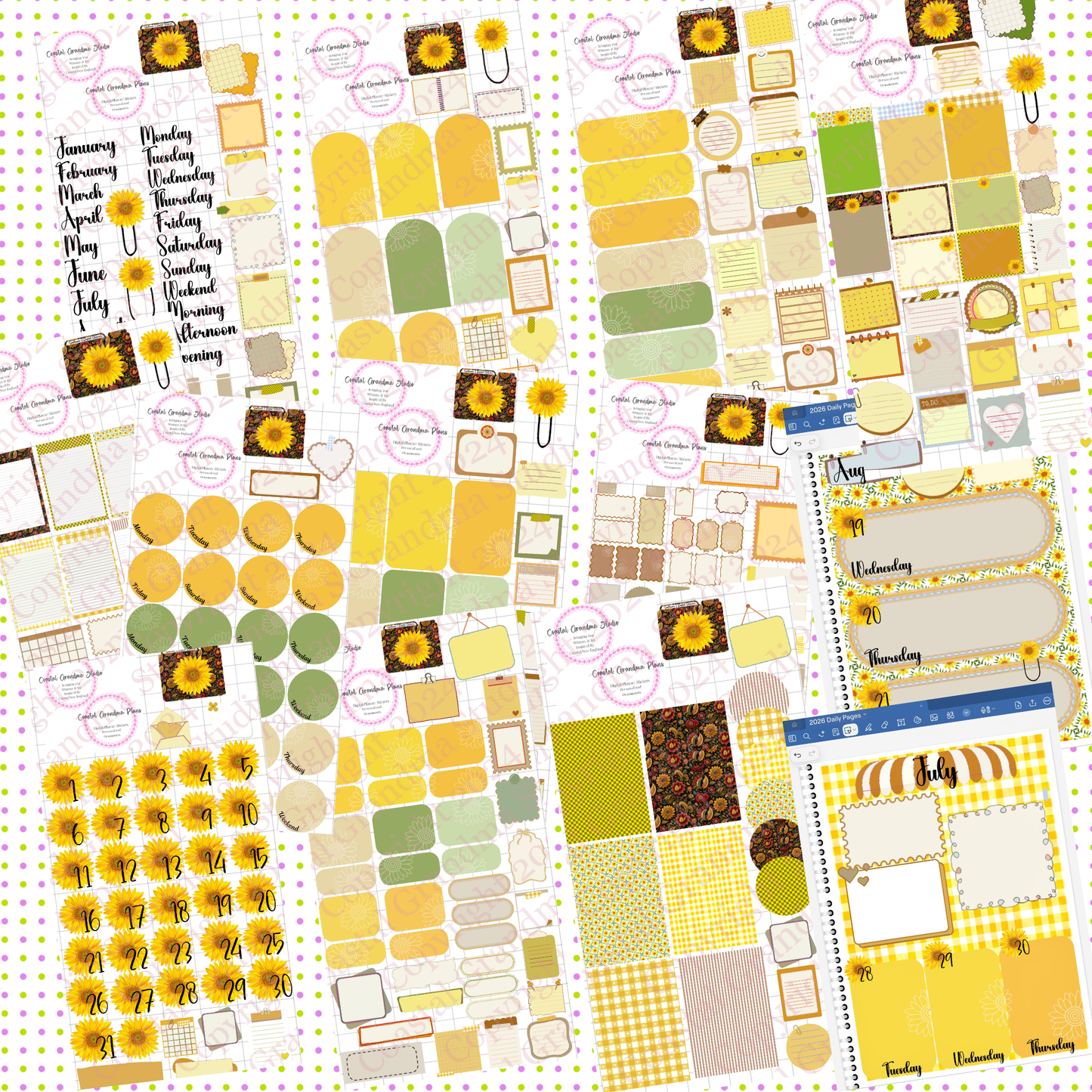Sunflower Social! GoodNotes Sticker Bundle – Digital Planner Stickers for iPad, Pre-Cropped Aesthetic Stickers Pack (9600-BU)