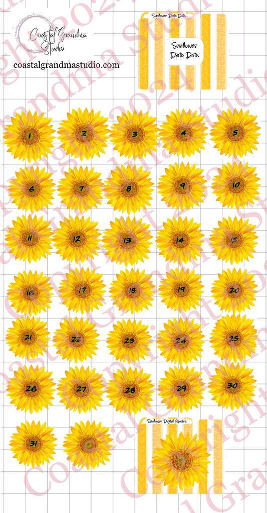 Sunflower! Date Dots Download Pre-Cropped Stickers For Goodnotes (4200-DD)
