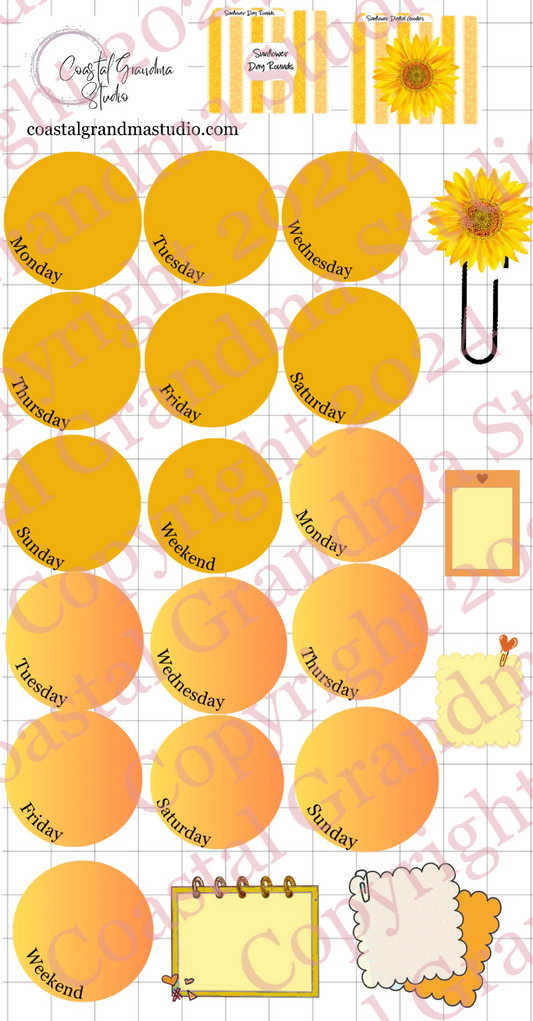 Sunflower! Day Rounds Download Pre-Cropped Stickers For Goodnotes (4200-DR)