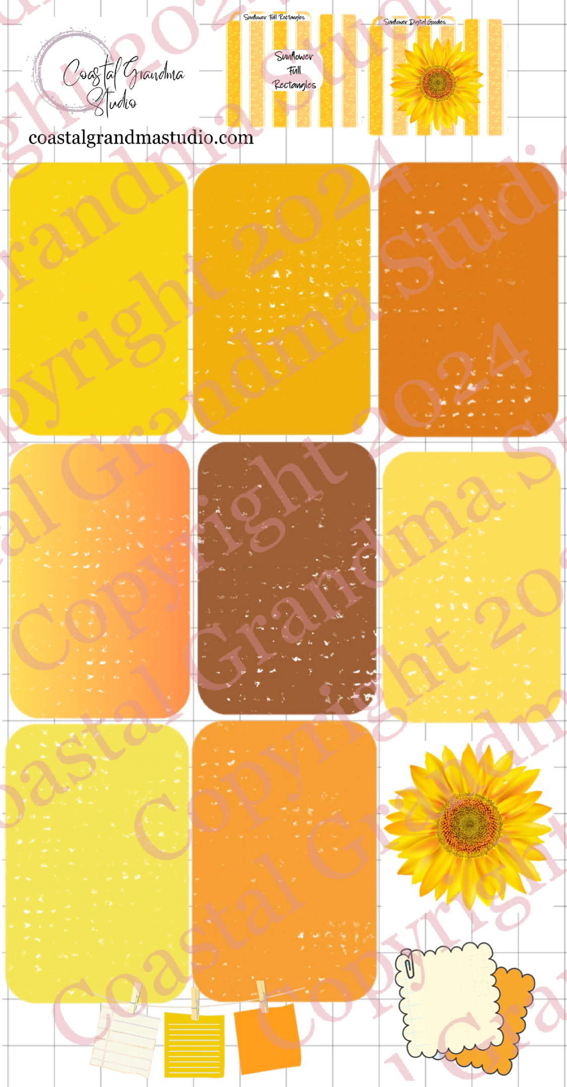 Sunflower! Full Rectangles Download Pre-Cropped Stickers For Goodnotes (4200-FR)