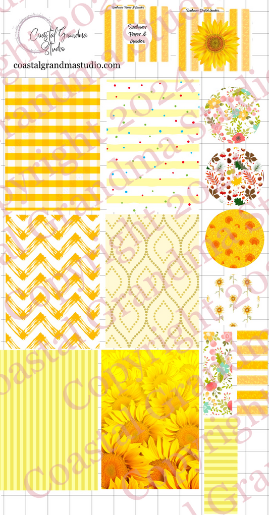 Sunflower!  Decorative Papers & Goodies Download Pre-Cropped Stickers For Goodnotes (4200-PG)