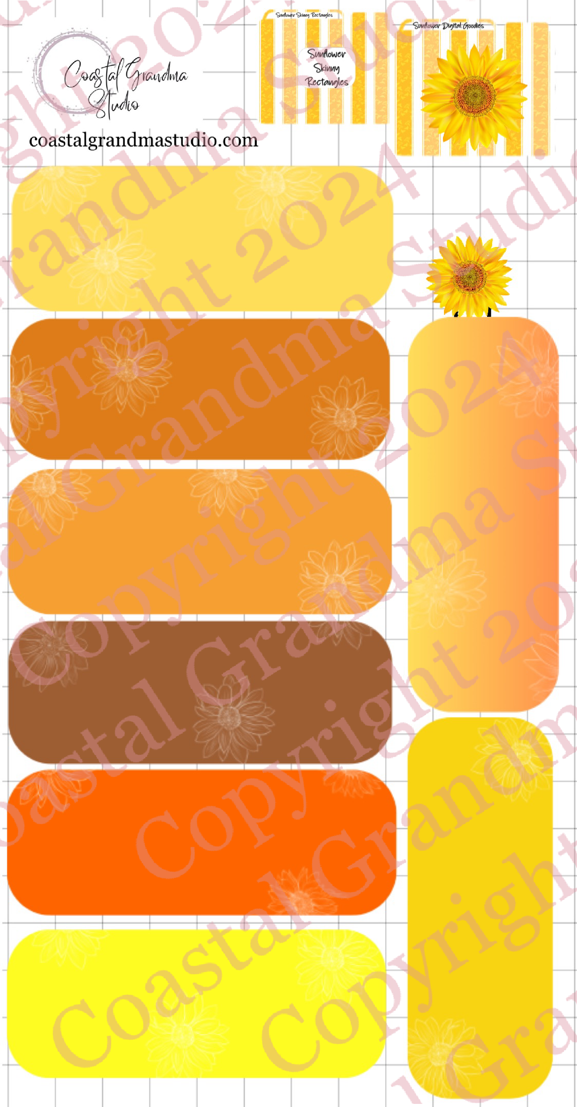 Sunflower!! Skinny Rectangles Download Pre-Cropped Stickers For Goodnotes (4200-SR)