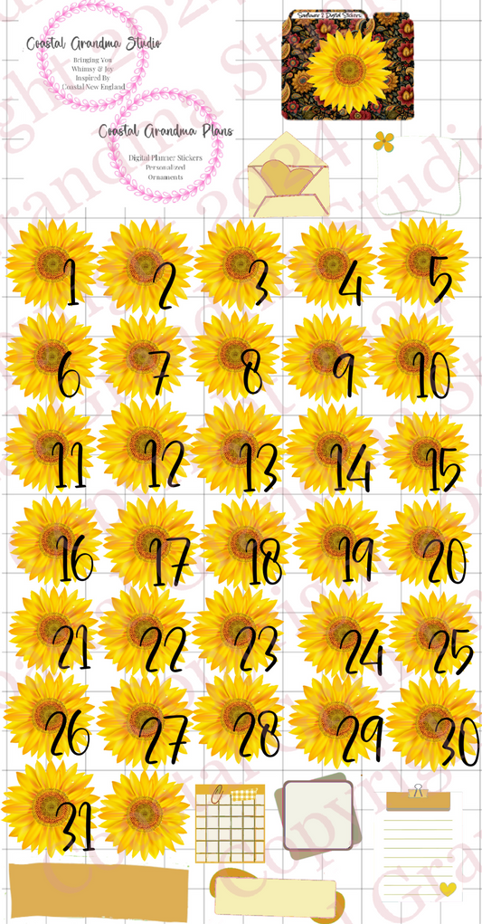 Sunflower Social! GoodNotes Sticker Bundle – Digital Planner Stickers for iPad, Pre-Cropped Aesthetic Stickers Pack (9600-BU)