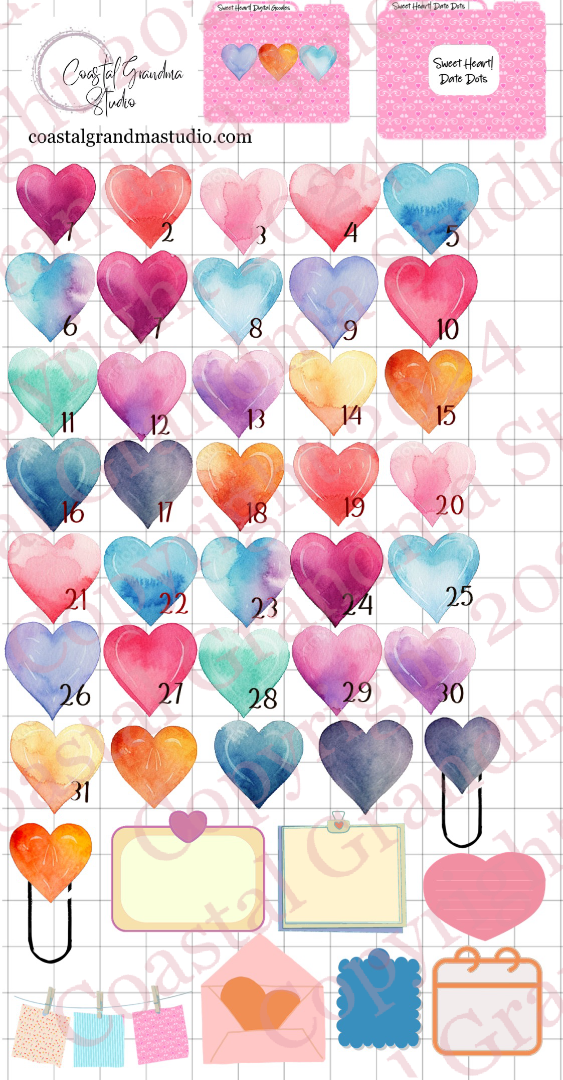 Sweet Heart! Date Dots Digital Pre-Cropped Stickers For Goodnotes (6000-DD)