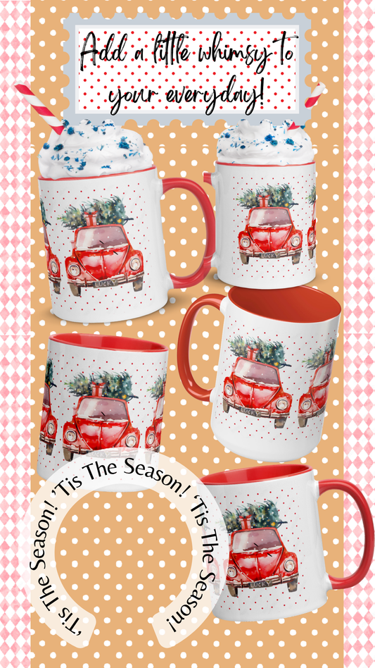 Tis The Season Ceramic Mug With Red Handle & Interior 11oz
