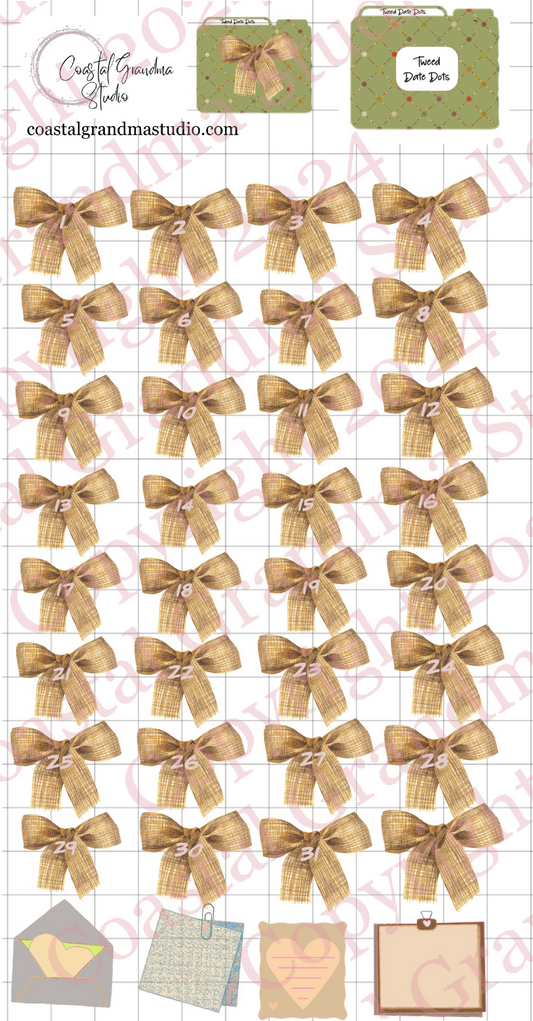Classic Tweed Bow! Date Dots Digital Pre-Cropped Stickers For Goodnotes (5100-DD)