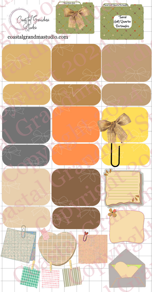 Classic Tweed Bow! Half/Quarter Rectangles Digital Pre-Cropped Stickers For Goodnotes (5100-HQ)