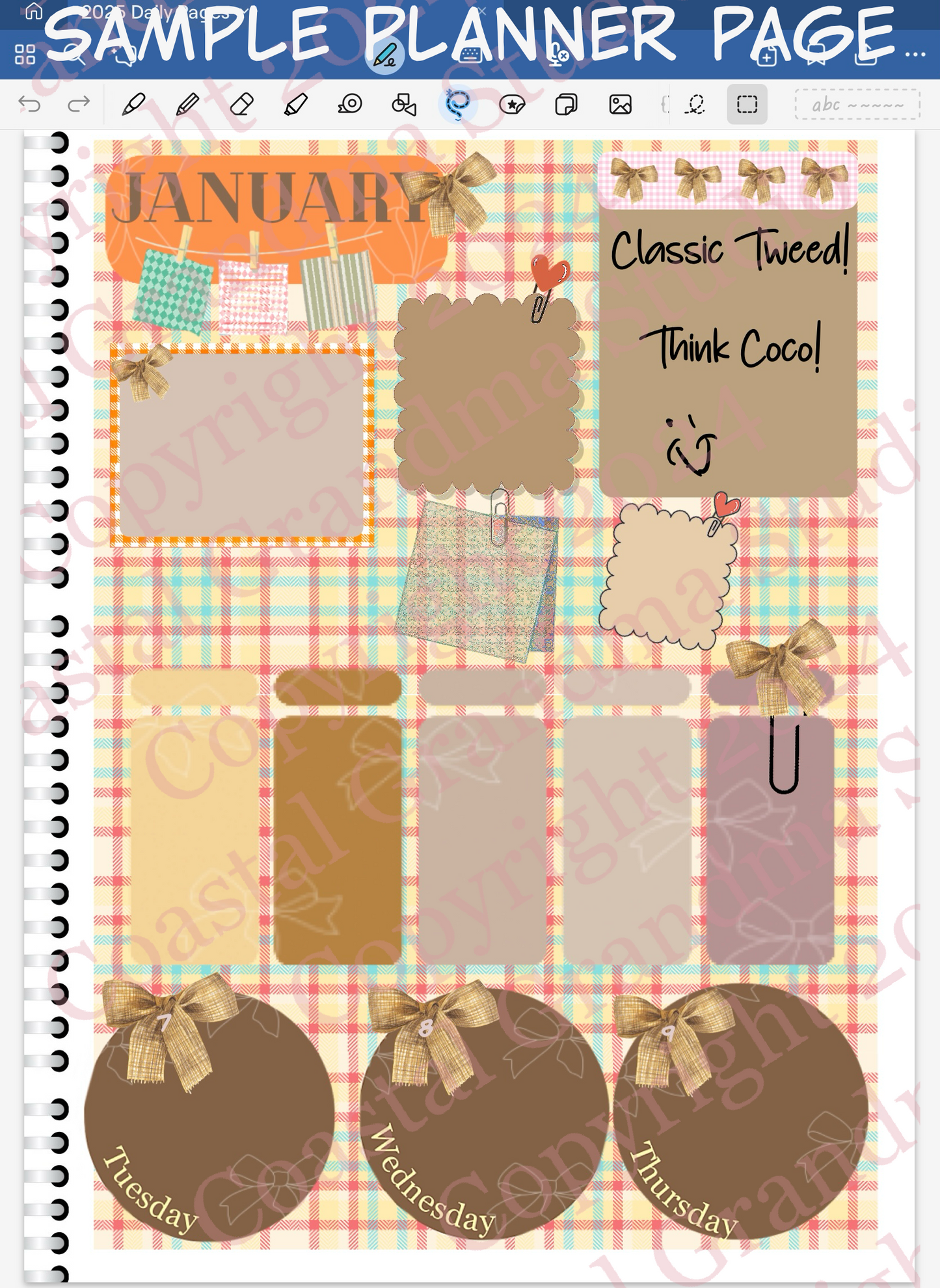 Classic Tweed Bow! Skinny Rectangles Digital Pre-Cropped Stickers For Goodnotes (5100-SR)